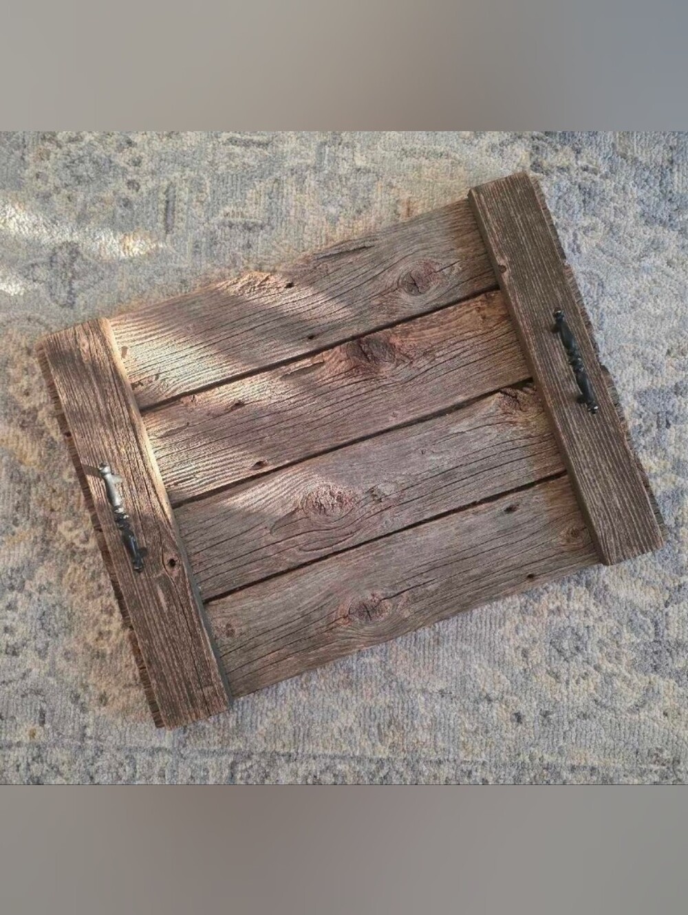 Rustic Brown Wooden Serving Tray with Handles